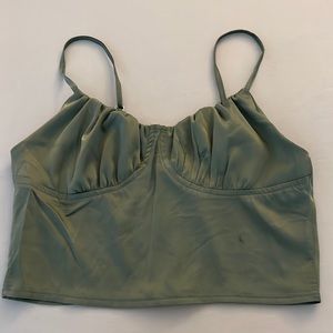 Matcha green, satin, cropped corset tank top. Shein size M